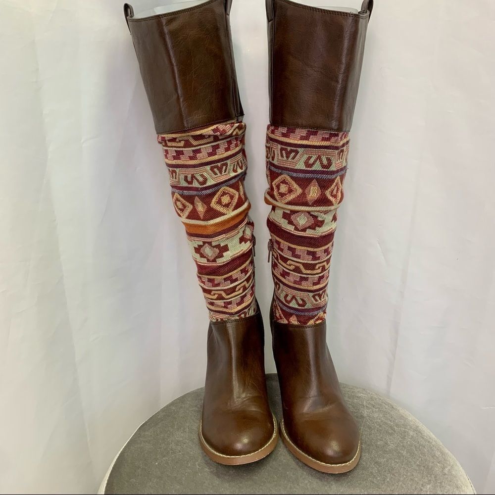 Brown Patterned Knee-High Boots - Picture 3 of 10